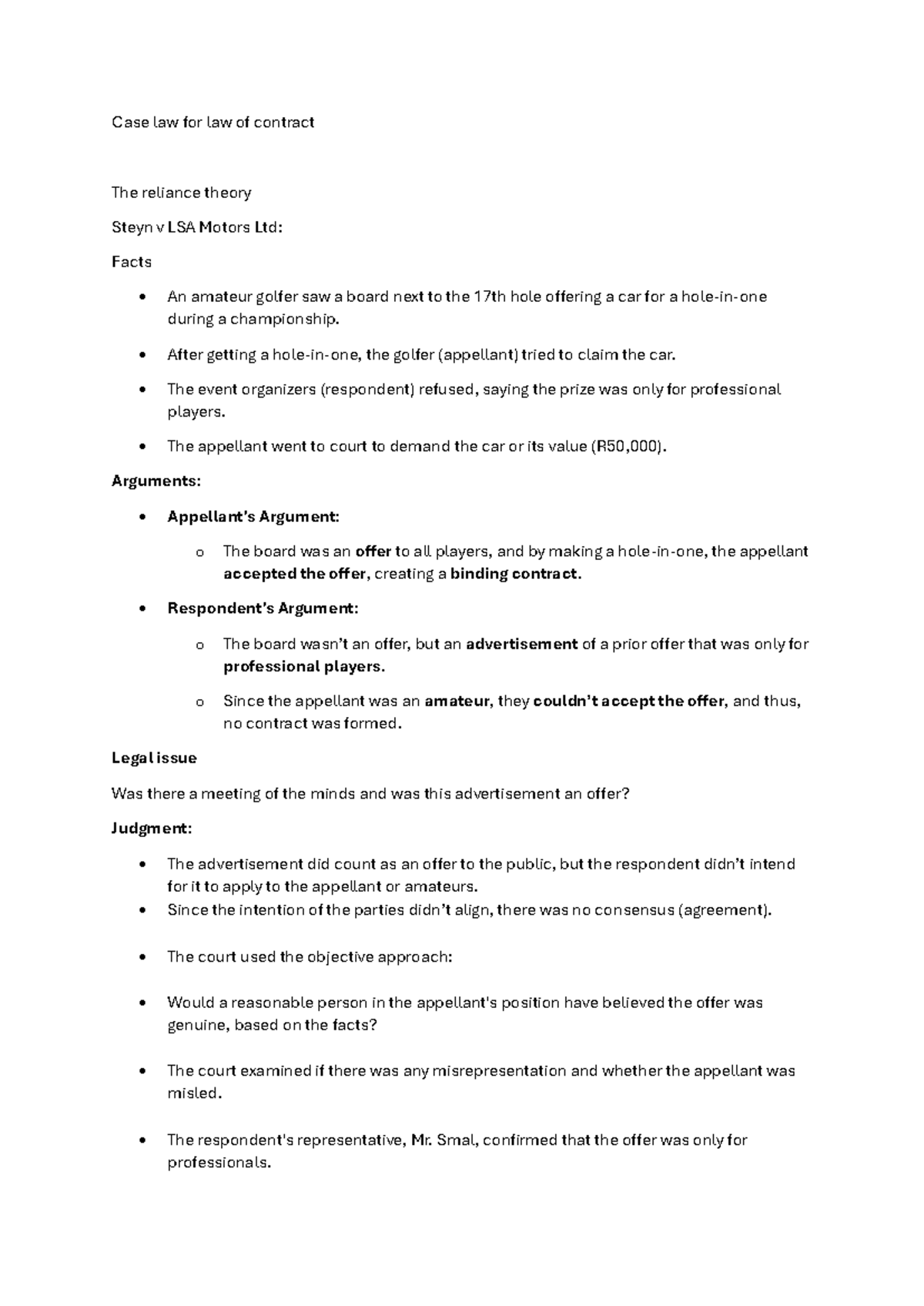 Case Law Analysis: Contract Law Principles and Key Judgments - Studocu