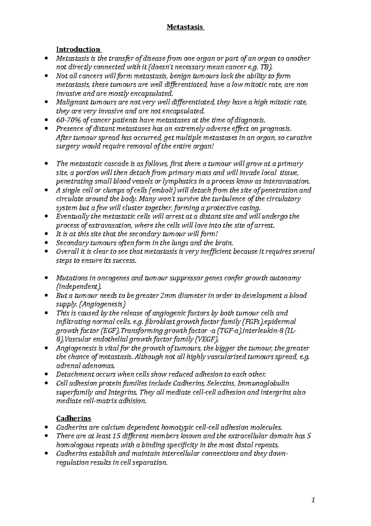 Metastasis: Lecture Notes on Tumor Spread Mechanisms and Implications ...