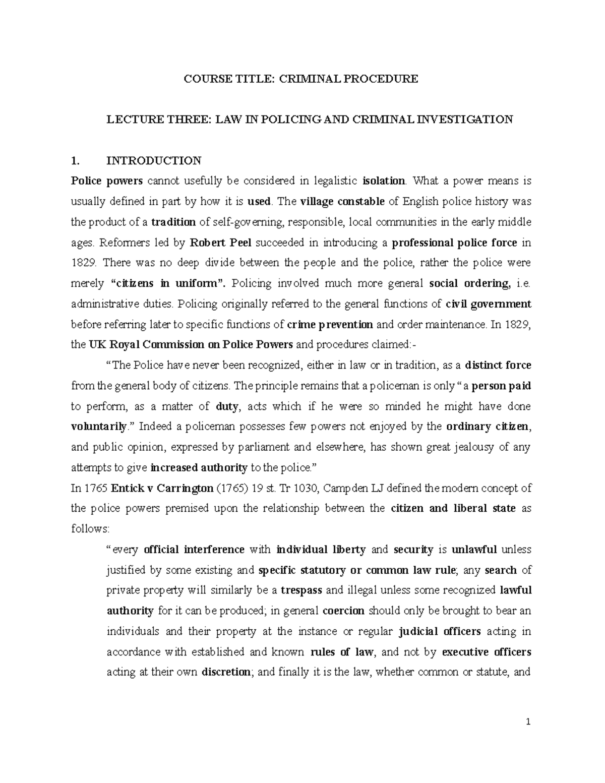 Classnotes: Lecture 3 - Law in Policing & Criminal Investigation ...