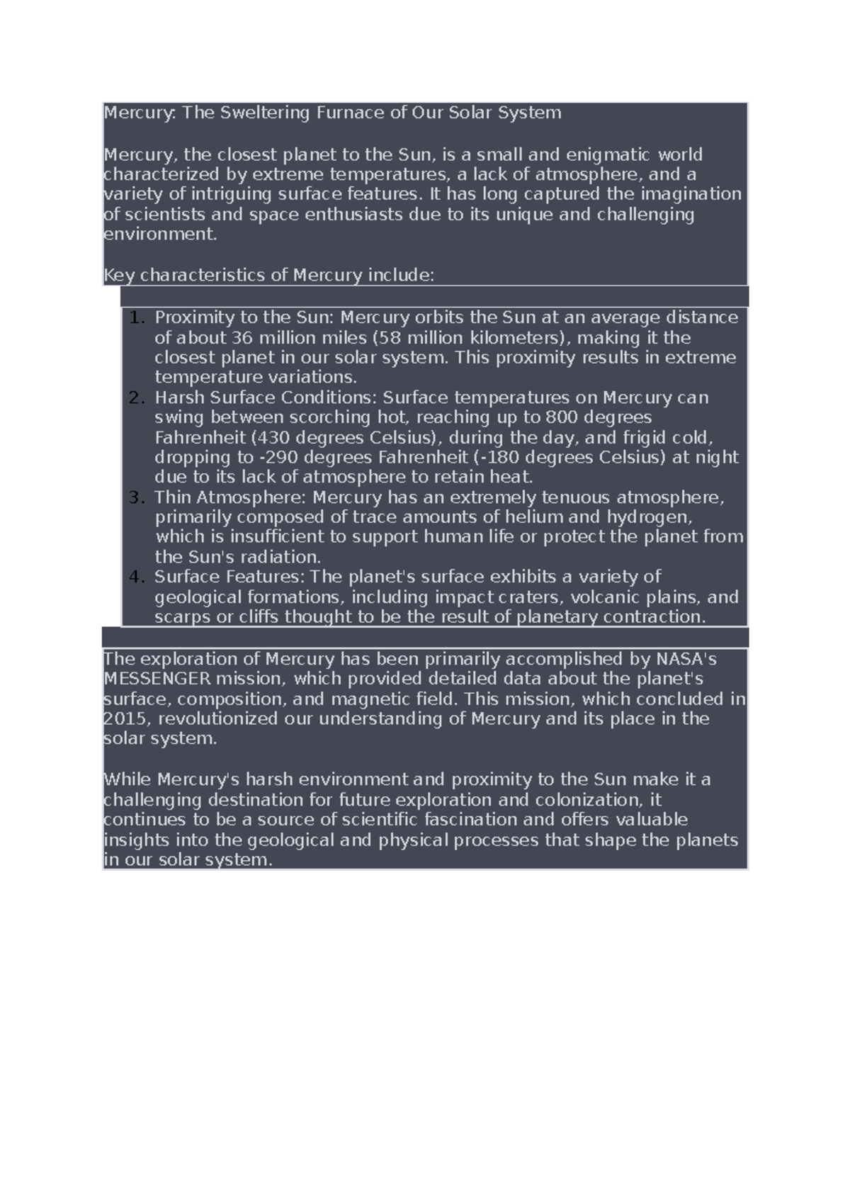 Mercury: A Detailed Exploration of Our Solar System's Closest Planet ...