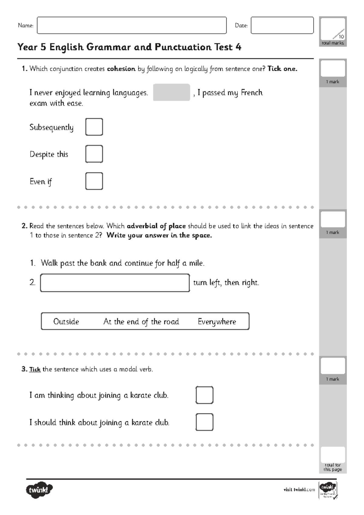 Year 5 English Grammar & Punctuation Test 4 - Studocu