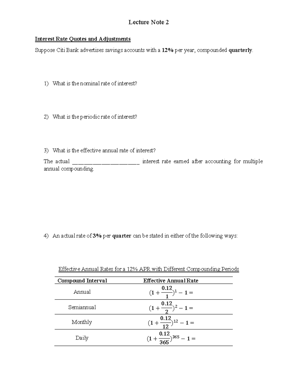 Lecture Note 2 (Ch7) on Interest Rate Quotes & Adjustments - Studocu