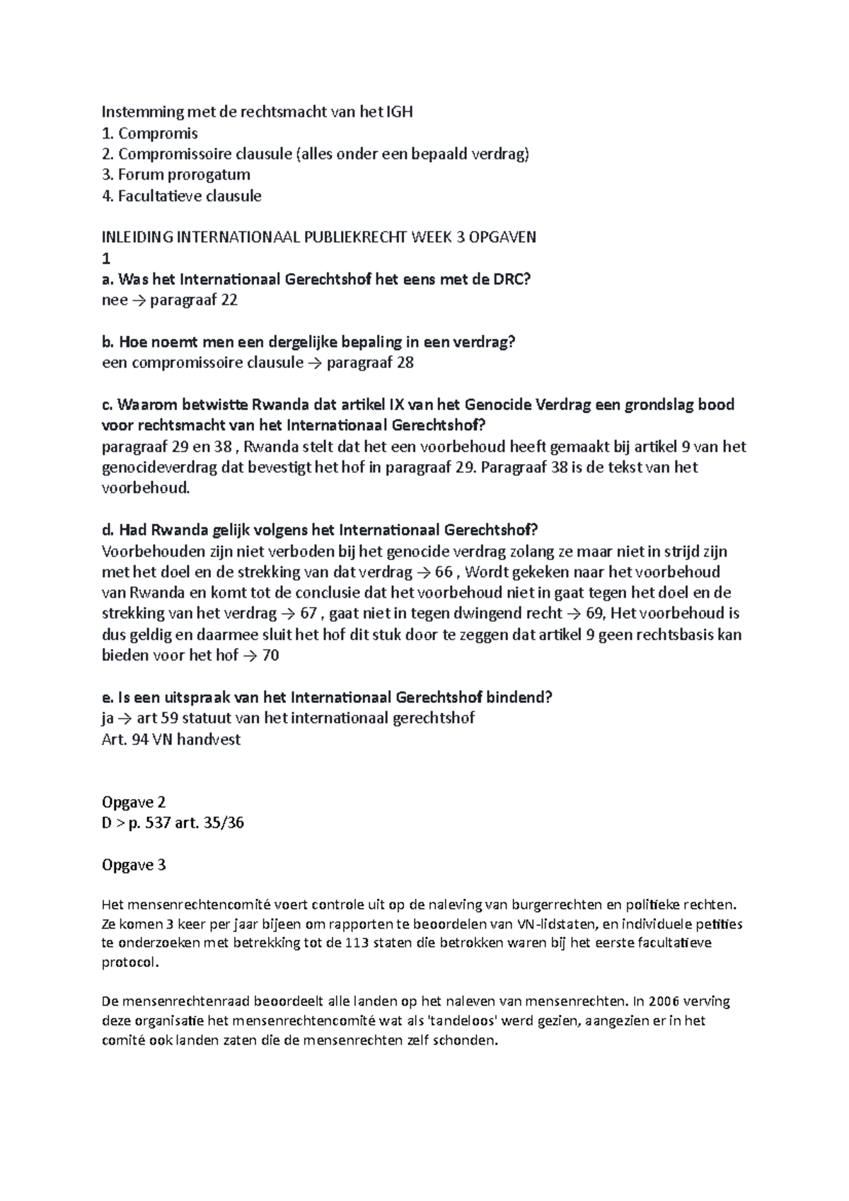 Inleiding Internationaal Publiekrecht Week 3 - Instemming en ...