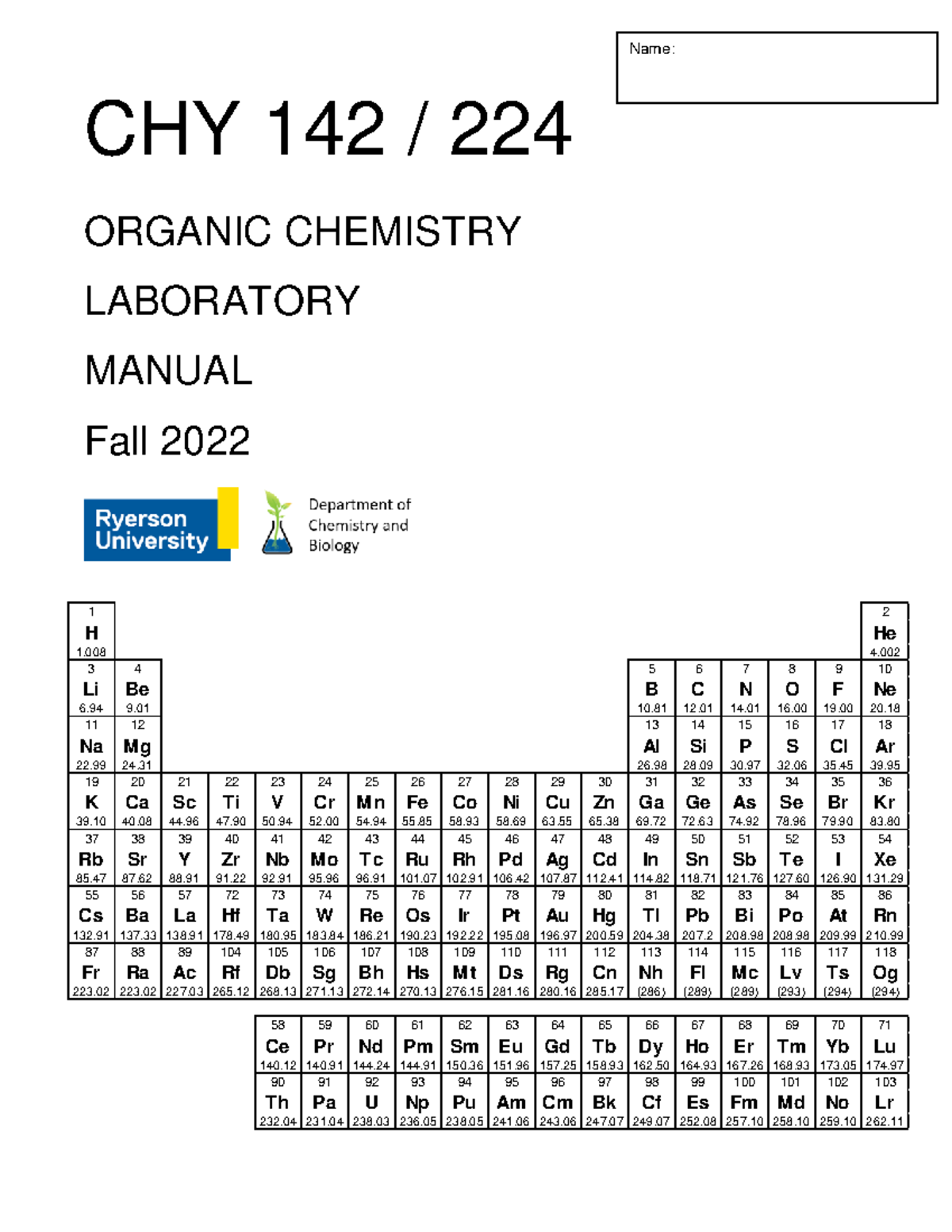 CHY 142 / 224 Organic Chemistry Lab Manual - Fall 2022 - Studocu