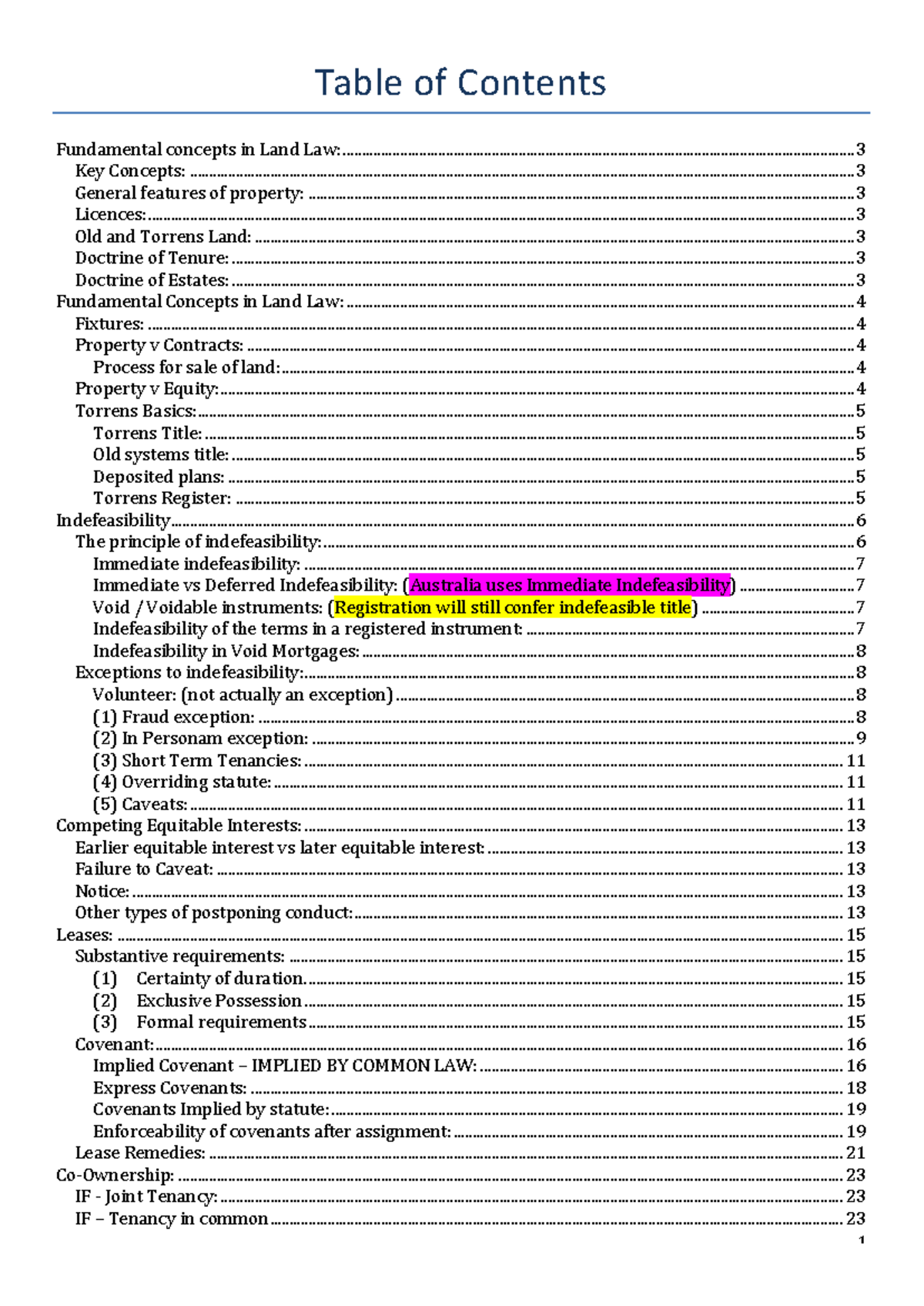Land Law Summary Notes (LAW101) - Key Concepts & Principles - Studocu