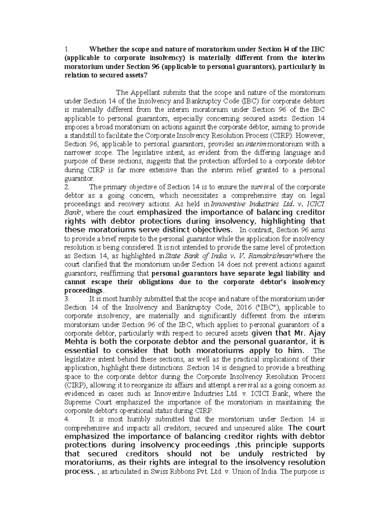 IBC Analysis: Distinctions Between Sections 14 & 96 Moratoriums - Studocu