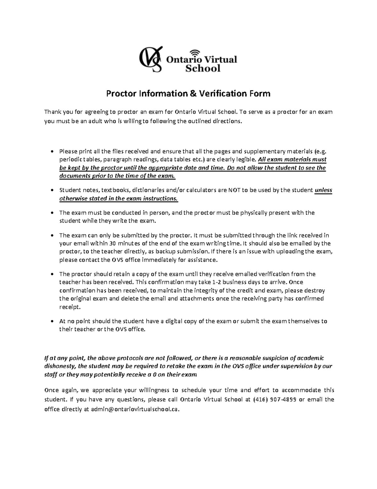 Proctoring Agreement & Info Verification Form for OVS Exams - Studocu