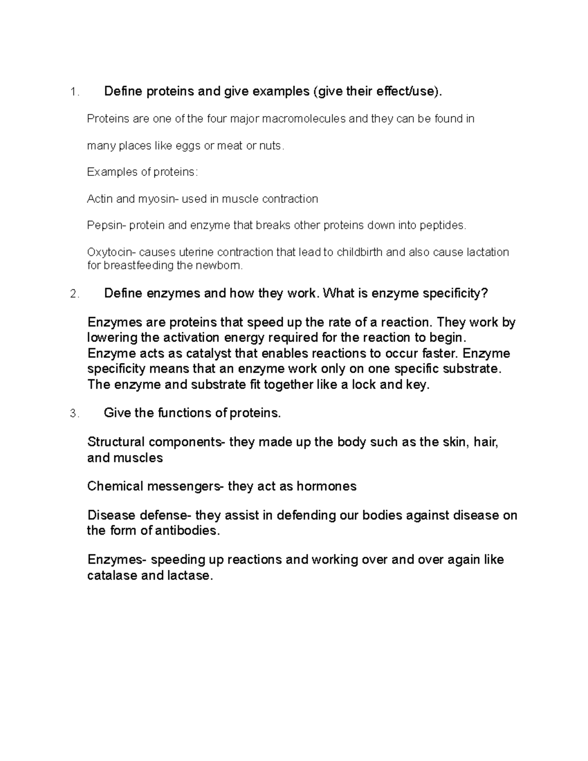 Ptask - pre task - 1. Define proteins and give examples (give their ...