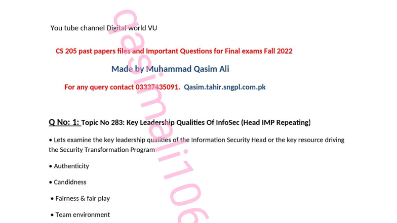 CS 205 Final Exam Study Guide: Key Topics & Past Papers by M. Qasim ...