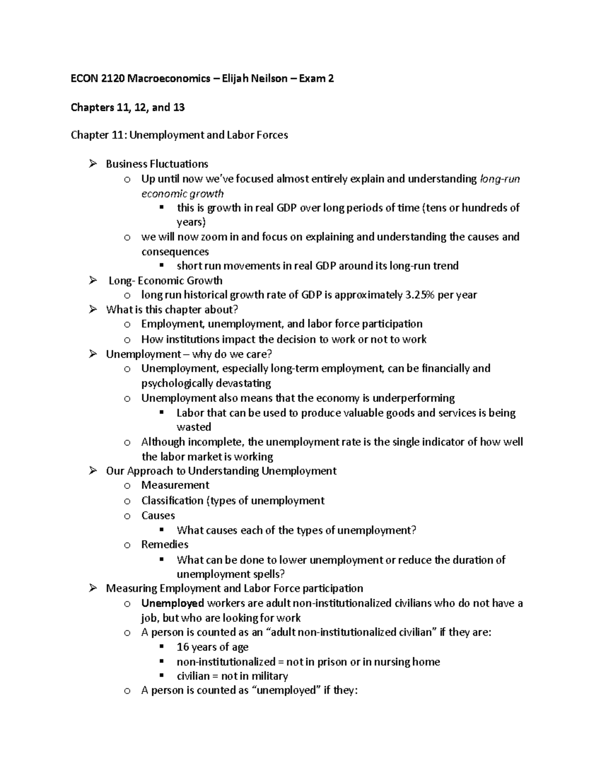 ECON 2120 Macroeconomics – Exam 2 Study Notes: Chapters 11-13 - Studocu