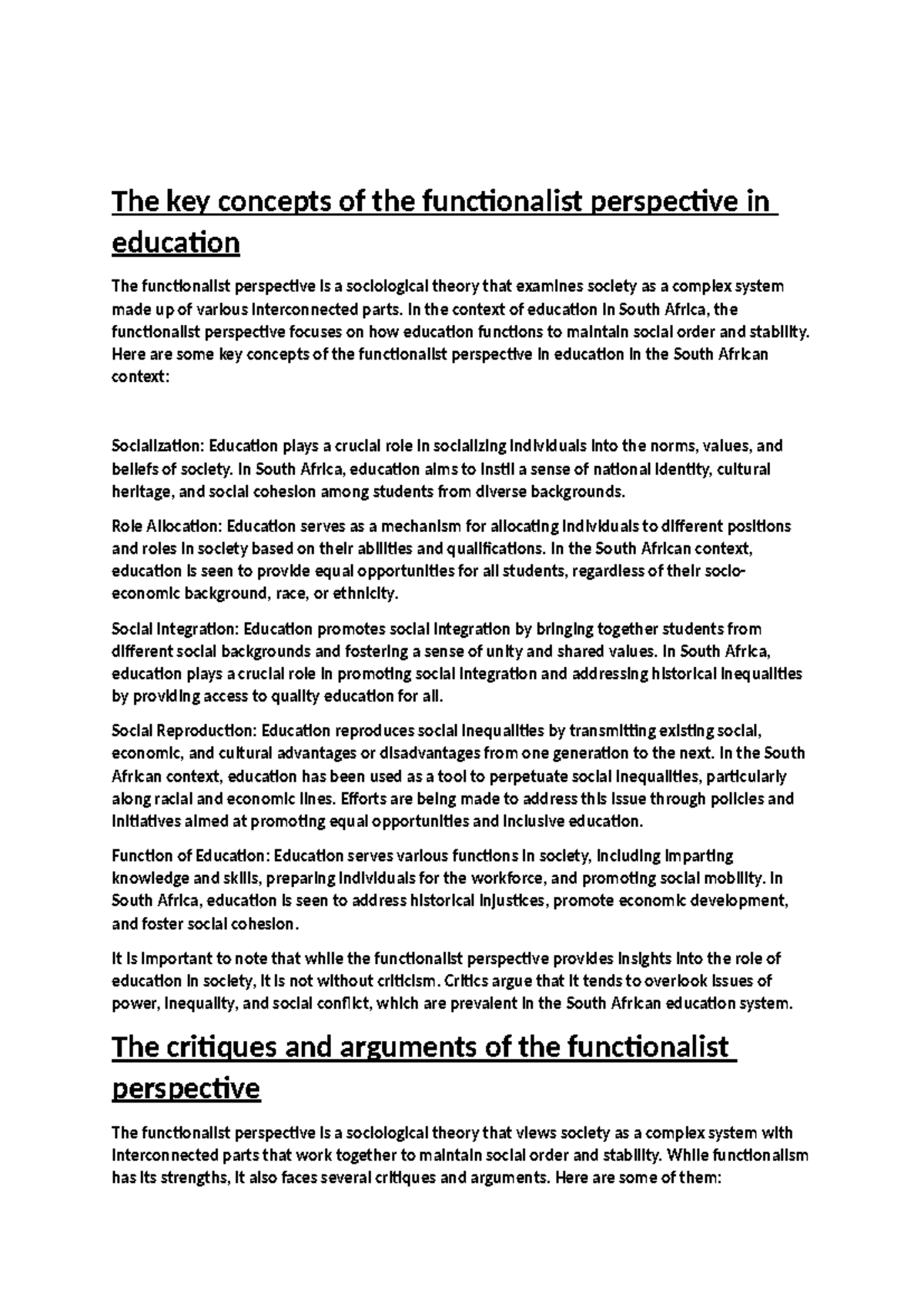 Key Concepts of the Functionalist Perspective in Education (EDU 101 ...
