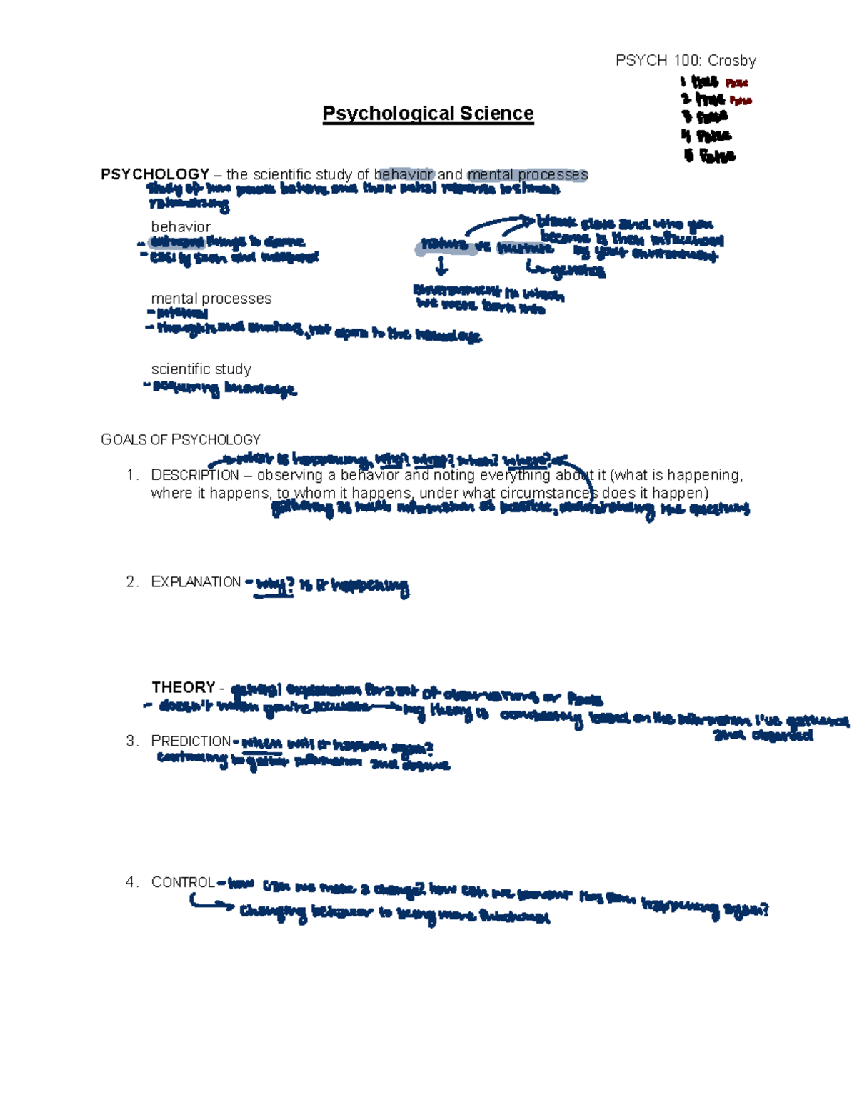 Psychology Overview and Theories: PSYCH 100 Study Notes - Studocu