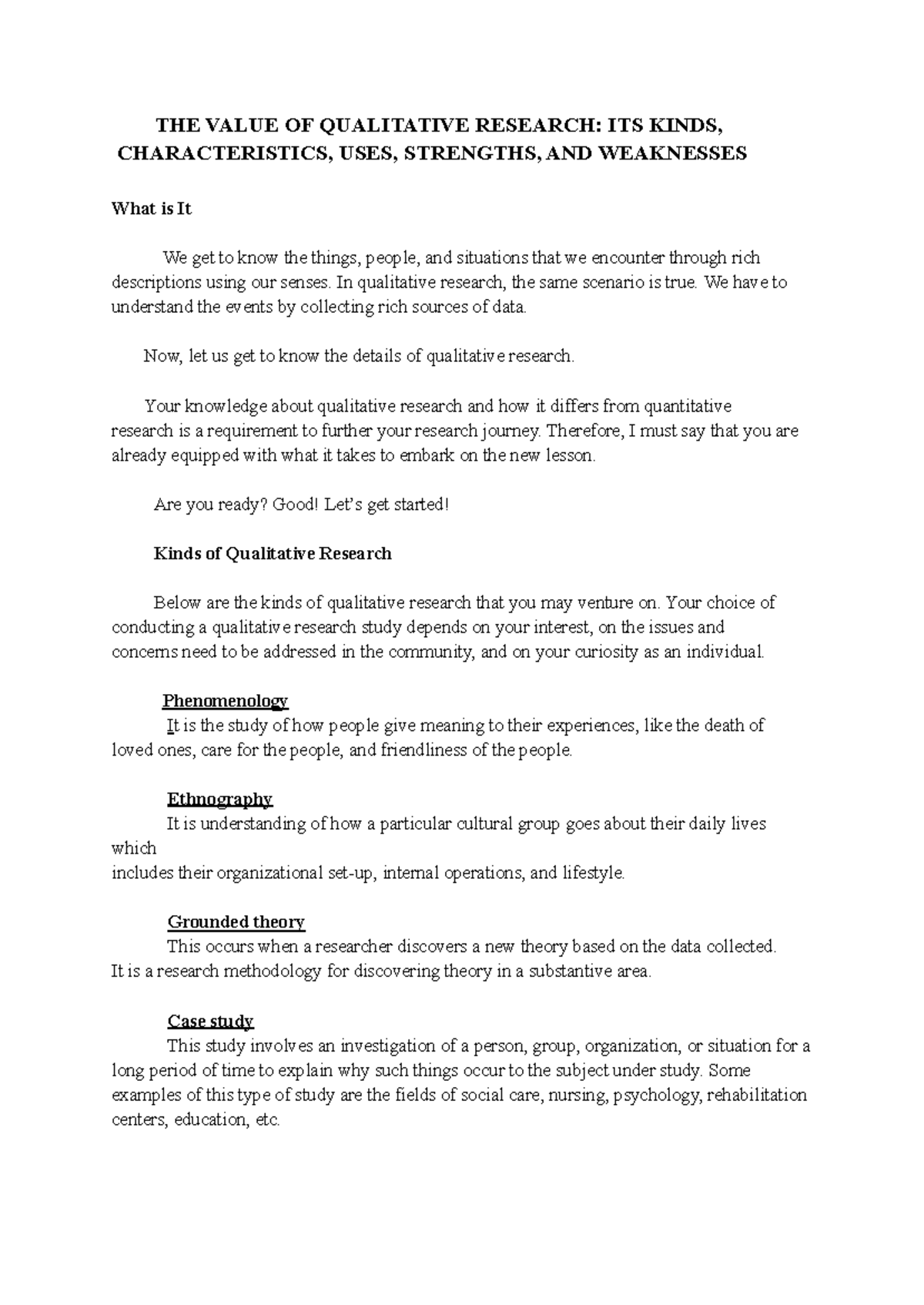 THE Value OF Qualitative Research ITS Kinds - THE VALUE OF QUALITATIVE ...
