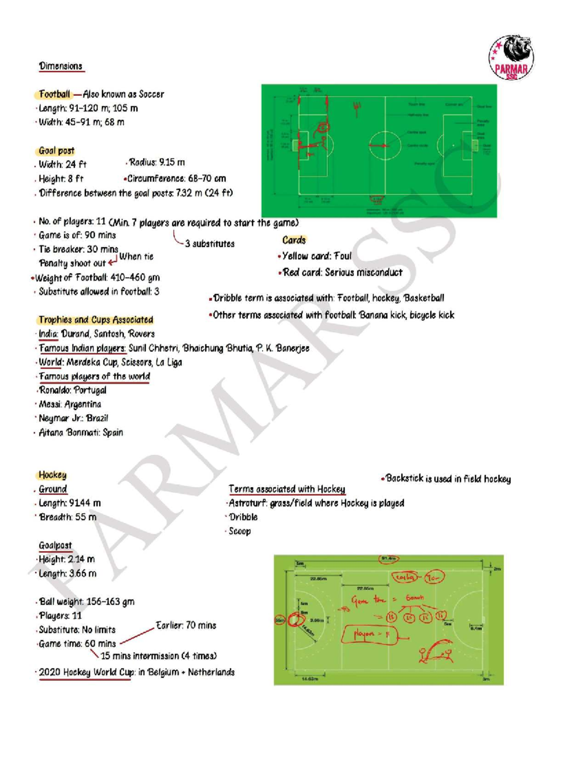 Dimensions of football, hockey, basketball, and other sports (PARMAR ...