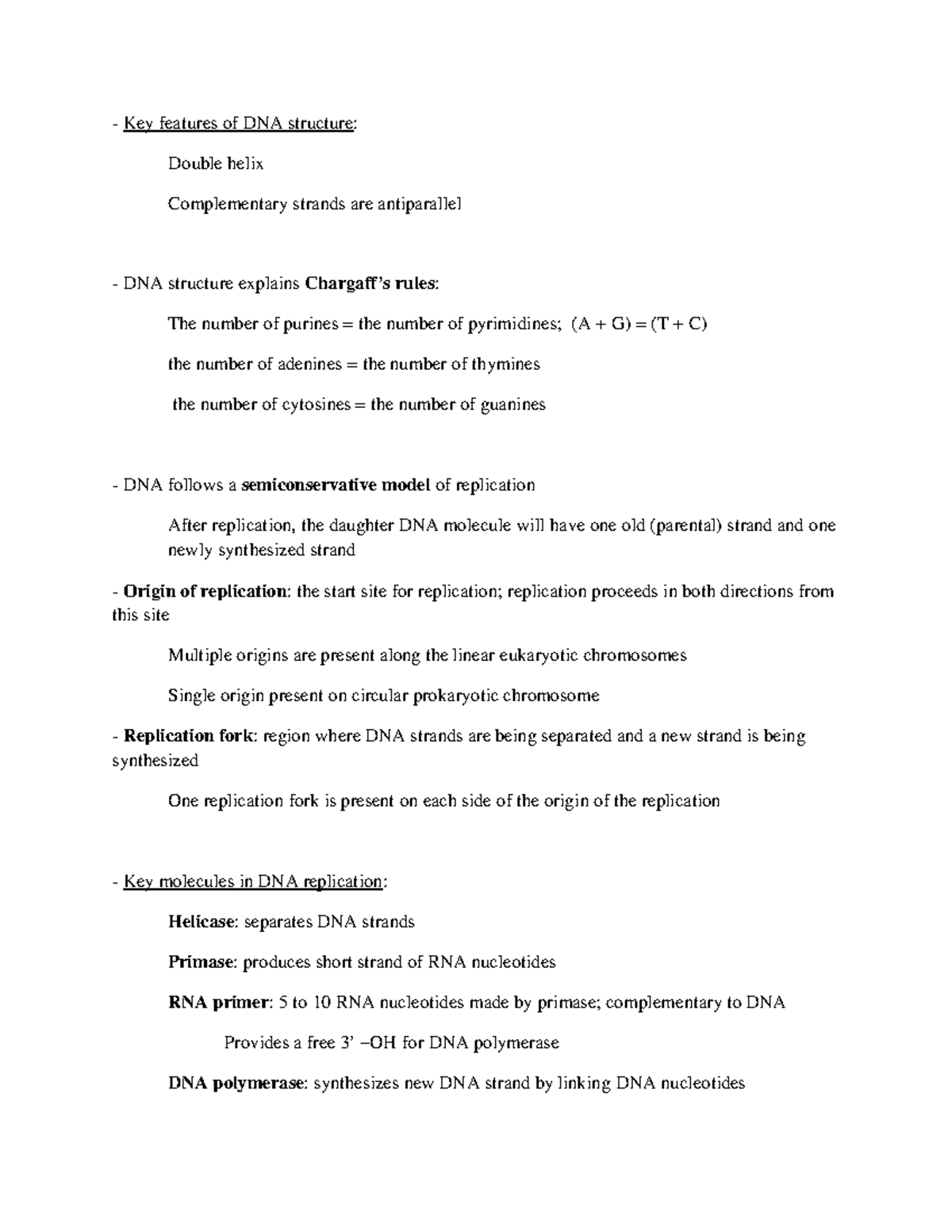 DNA Replication Notes: Key Features and Mechanisms Explained - Studocu