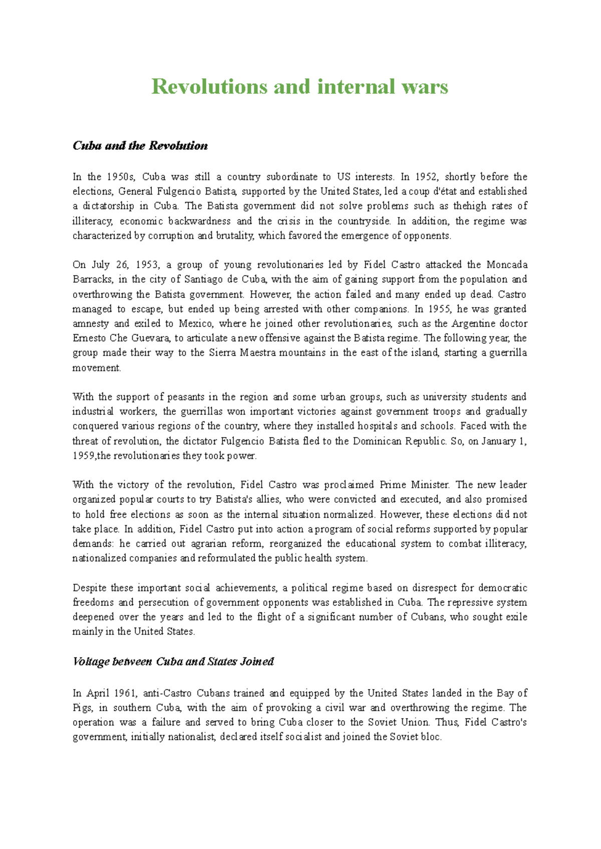 Revolutions and Internal Wars: An Analysis of Cuba and the Middle East ...