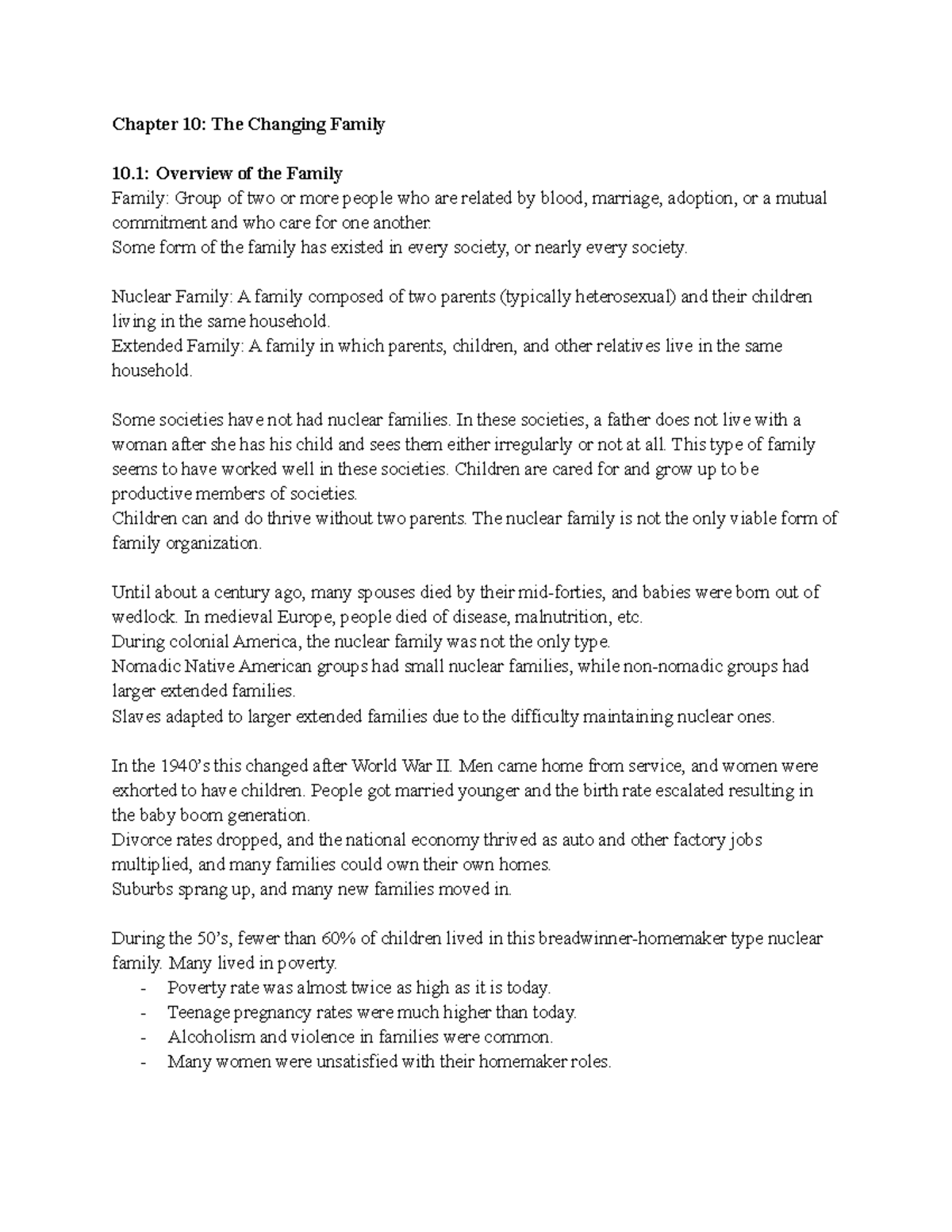 Social Problems Notes- Continued - Chapter 10: The Changing Family 10 ...