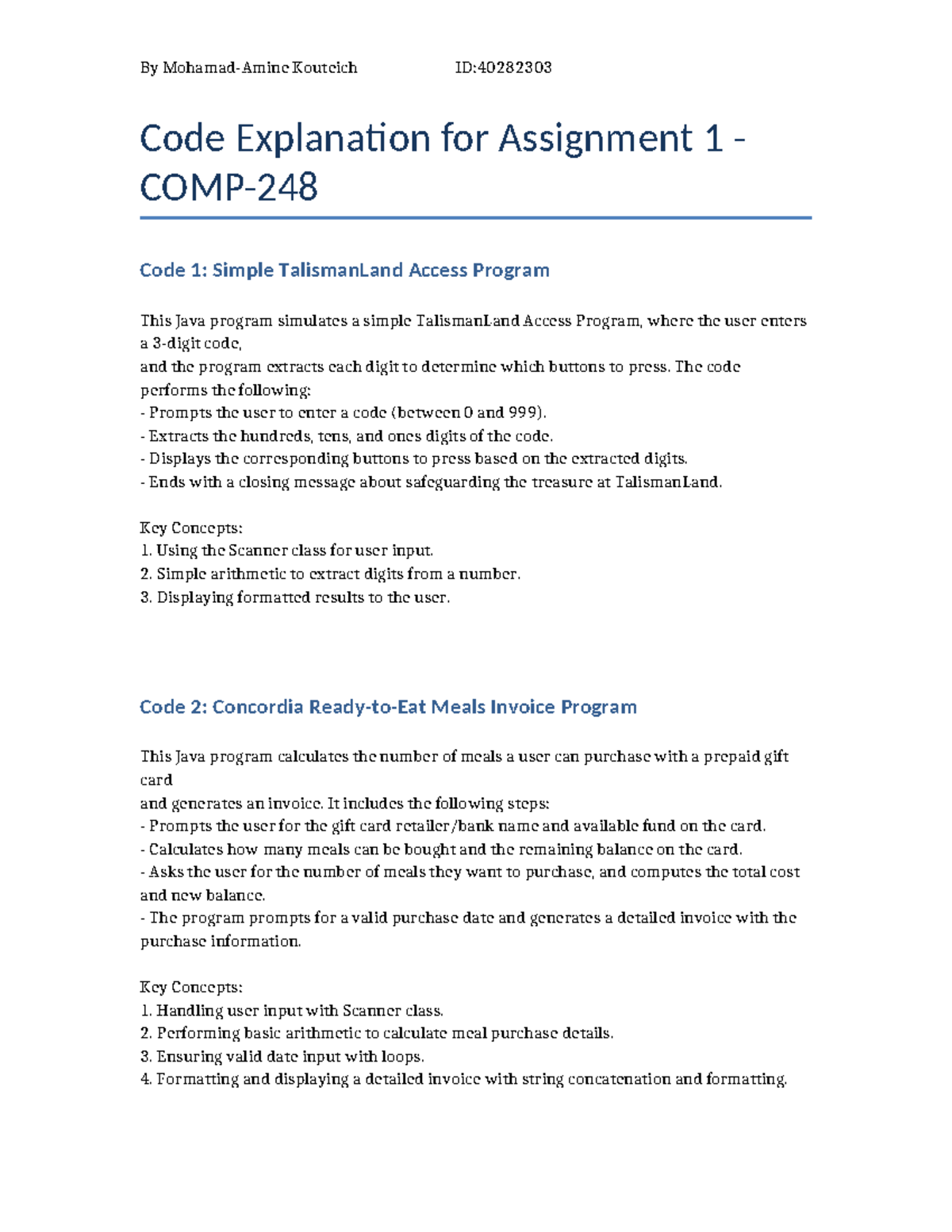Code Explanation Assignment 1 40282303 - By Mohamad-Amine Kouteich ID ...