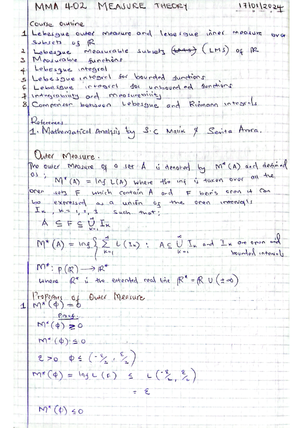 Measure theory - Practice materials - MMA 402 MEASURE THEORY course ...