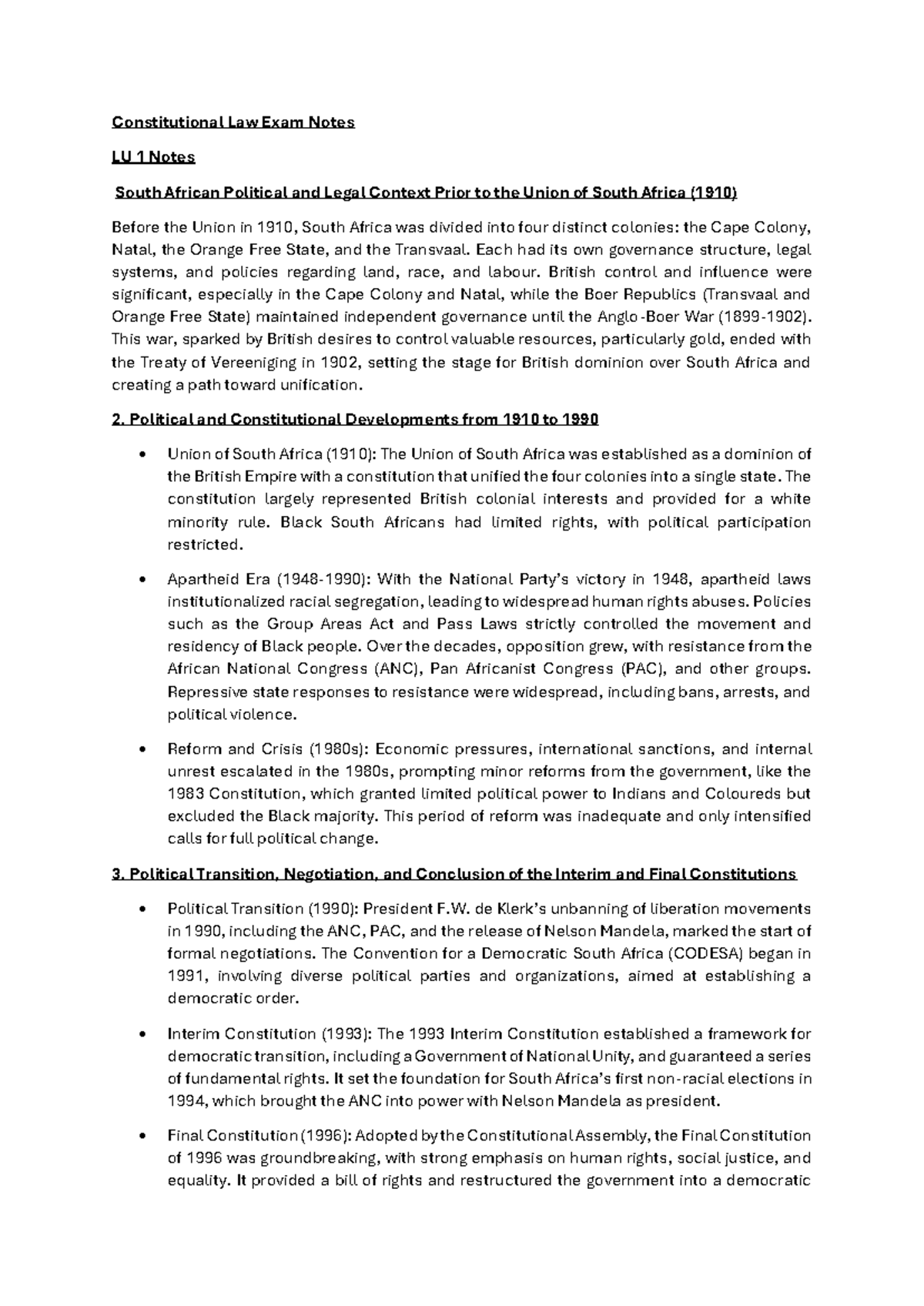 Constitutional Law Exam Notes: Key Topics and Principles (LU 1) - Studocu
