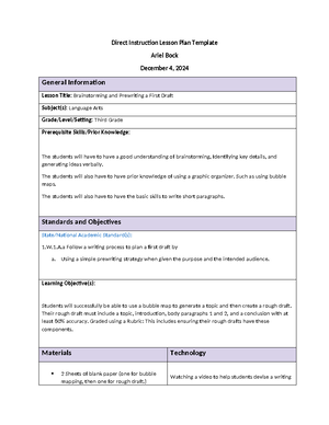 Direct Instruction Lesson Plan Reading Methods - Direct Instruction ...