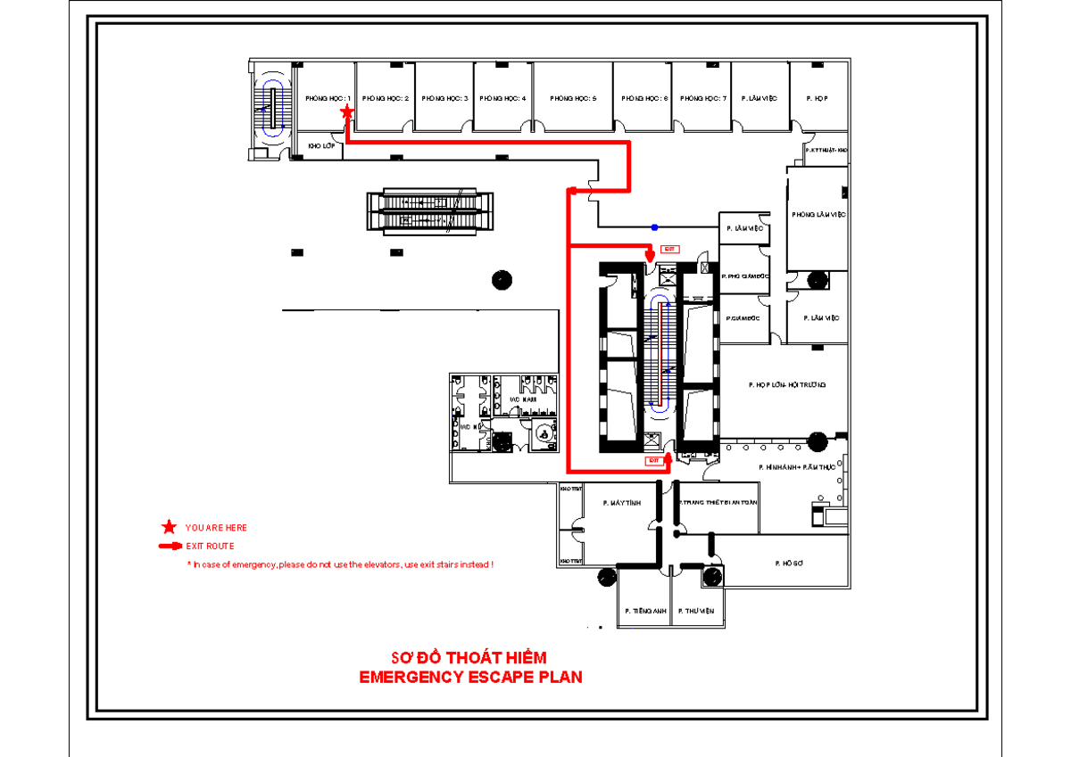 Emergency escape plan 1 Lên E E2 Xuống P. HỌP KHO WC NỮ WC NAM P. HỌP
