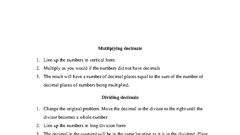 Mathematics Concepts: Decimals, Algebra, and Functions (MATH 101) - Studocu