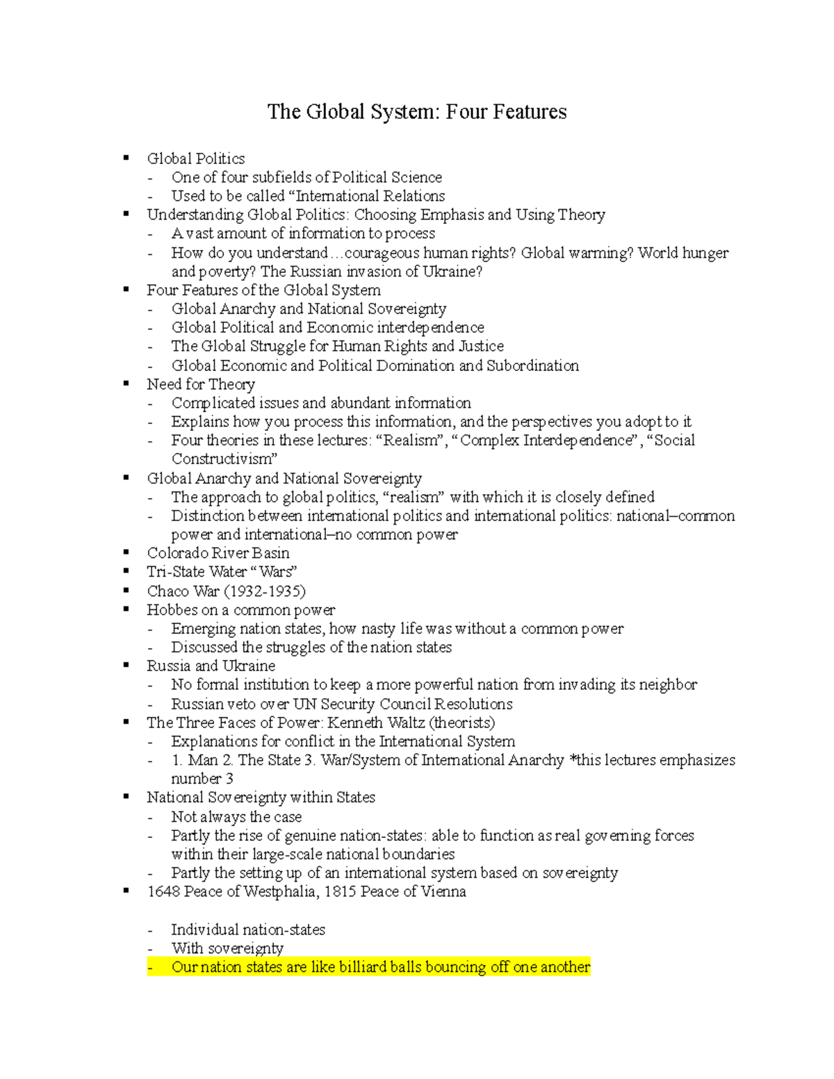 The Global System Insights - POLS 200 Study Notes - Studocu
