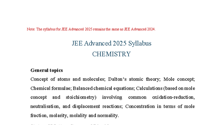 JEE Advanced 2025 Syllabus Overview: Comprehensive Chemistry Guide ...