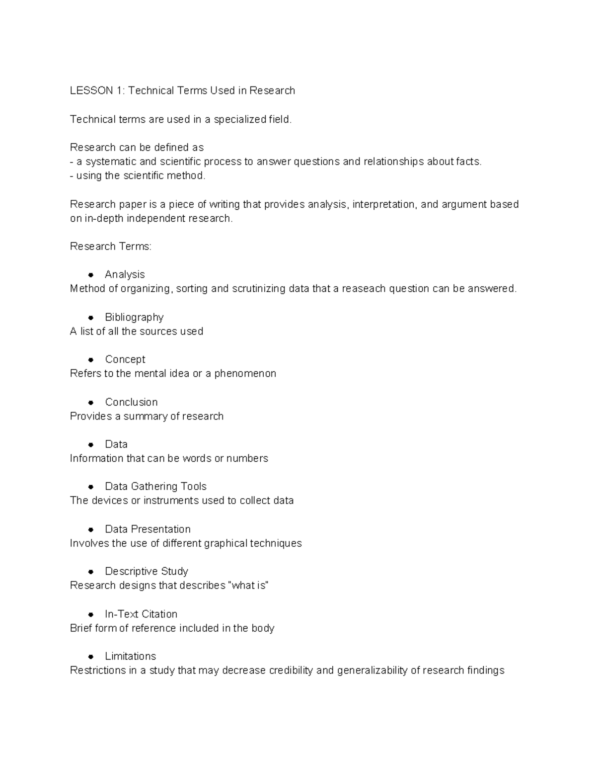 English Reviewer: Technical Terms in Research (G10) - Studocu