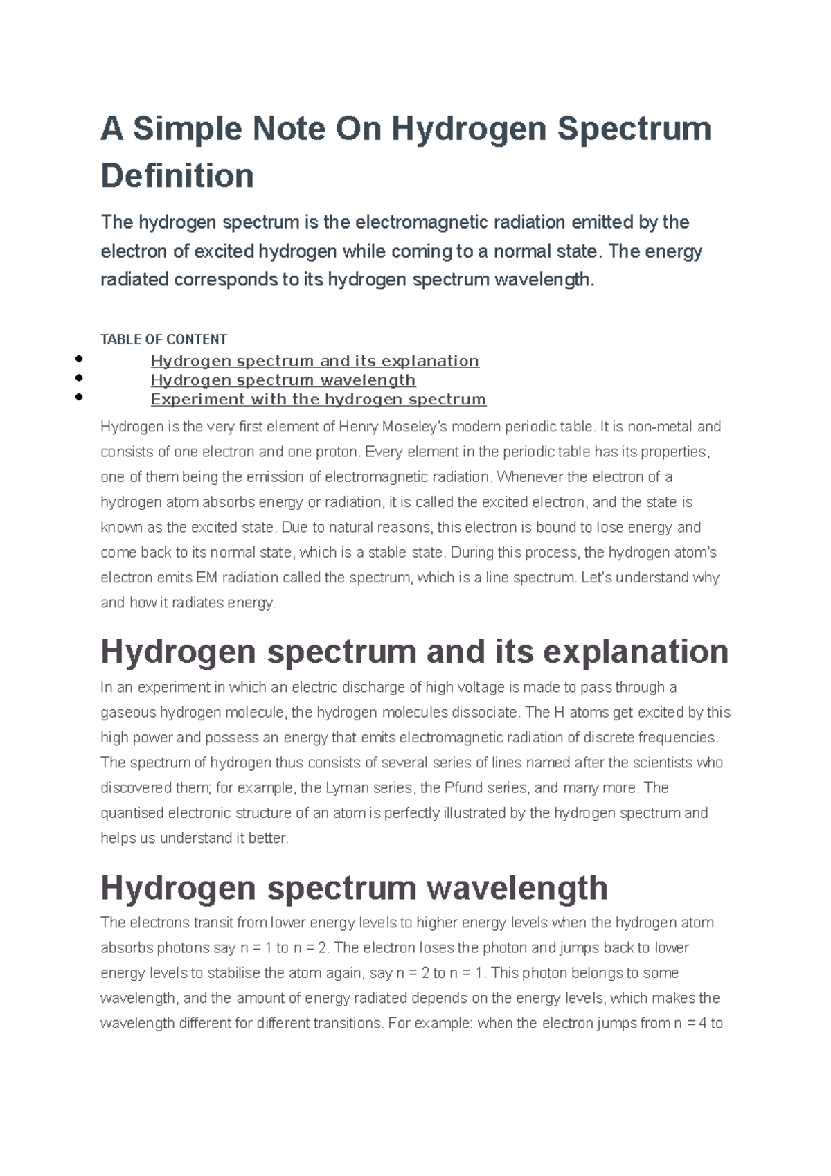 Hydrogen Spectrum Overview for Physics 101: Key Concepts & Experiments ...