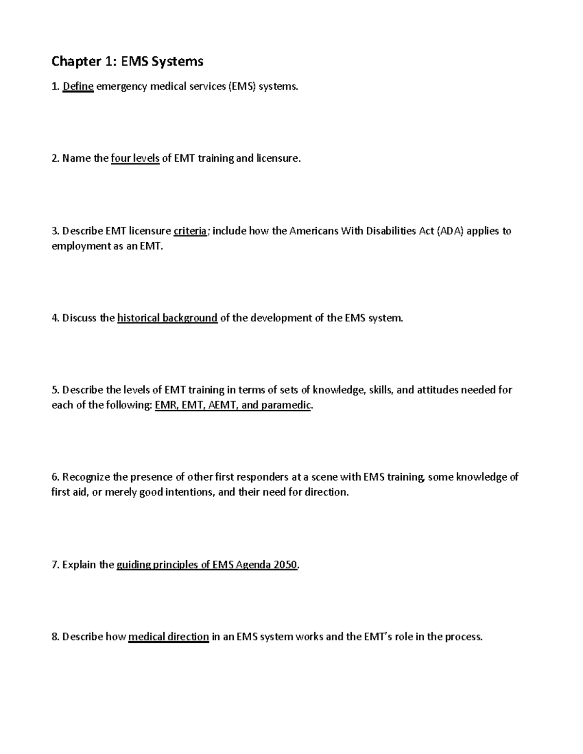 EMT Chapter Notetaking Guide: Covers Chapters 1-8 Essentials - Studocu