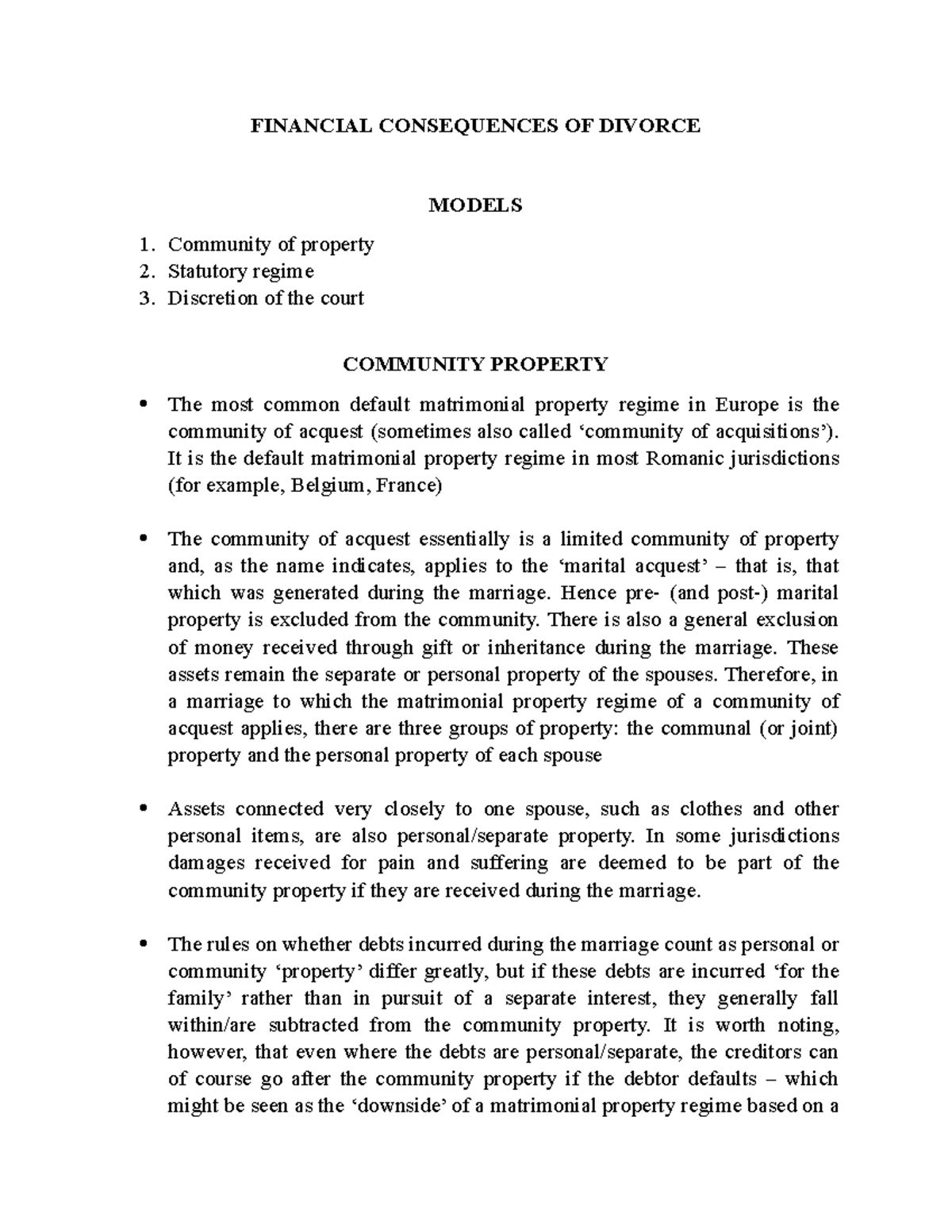 FIN 101: Financial Consequences of Divorce Models Explained - Studeersnel