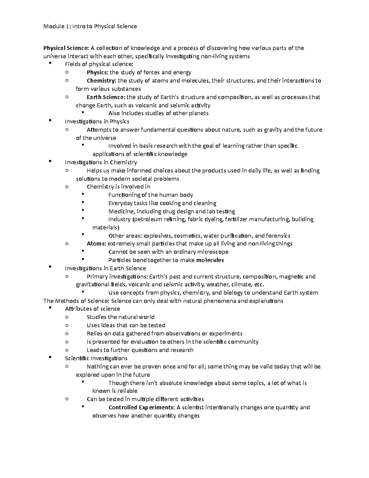 Physical Science Concepts and Methods: Module 1 Overview - Studocu