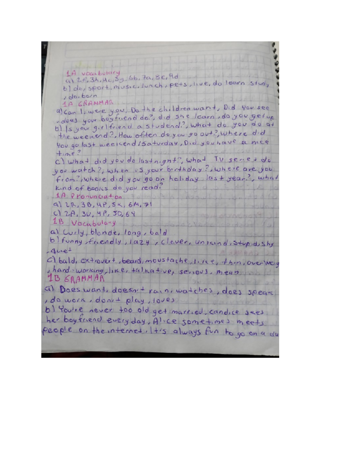 1A Vocabulary & Grammar Notes for ESL 2F, 3H, 4C, 1B, 1C, 3A, 2B, 2C ...