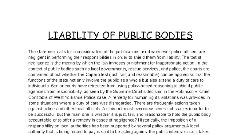 Liability of Public Bodies: Analyzing Police Negligence and Duty of ...