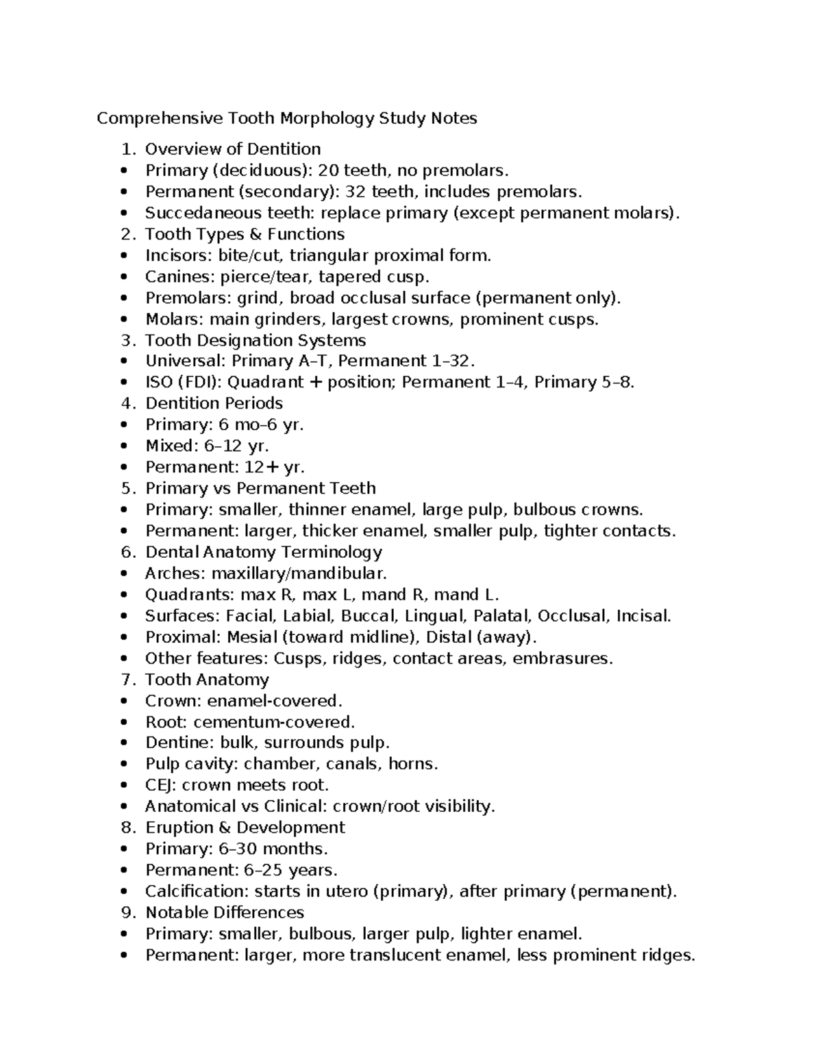 Tooth Morphology Study Notes: Comprehensive Overview of Dentition - Studocu