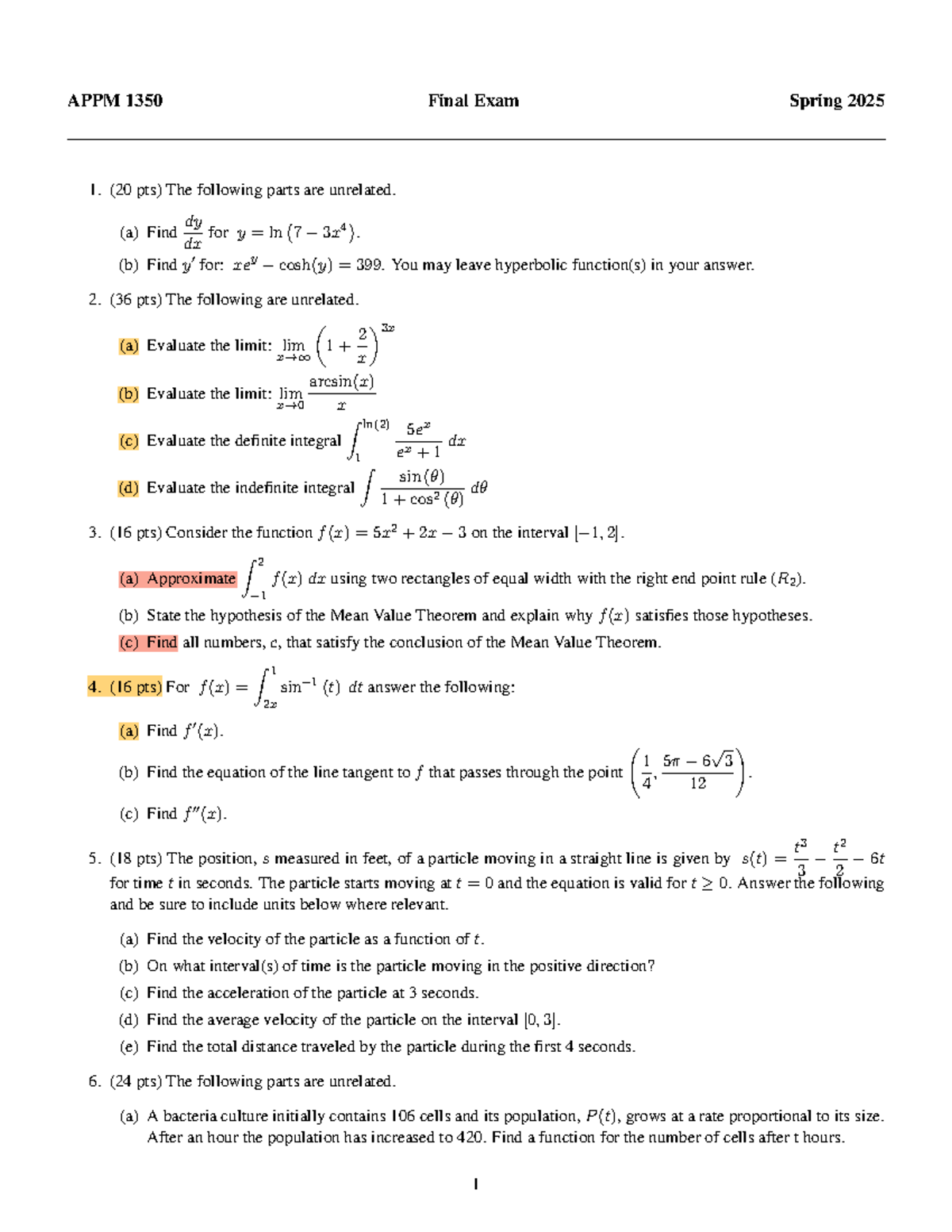 APPM 1350 Final Exam Review - Spring 2025 - Studocu