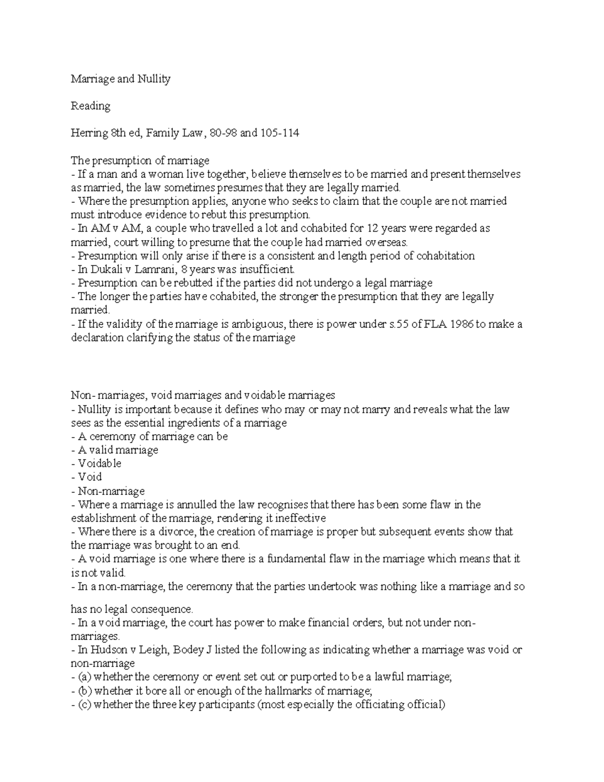 Marriage and Nullity: Key Concepts and Case Law Notes - Studocu
