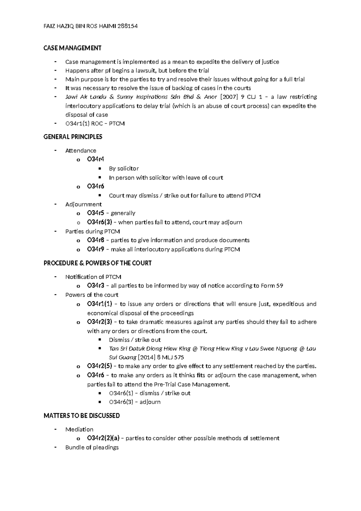 Topic 2: Case Management Overview for LAWS101 Lecture Notes - Studocu