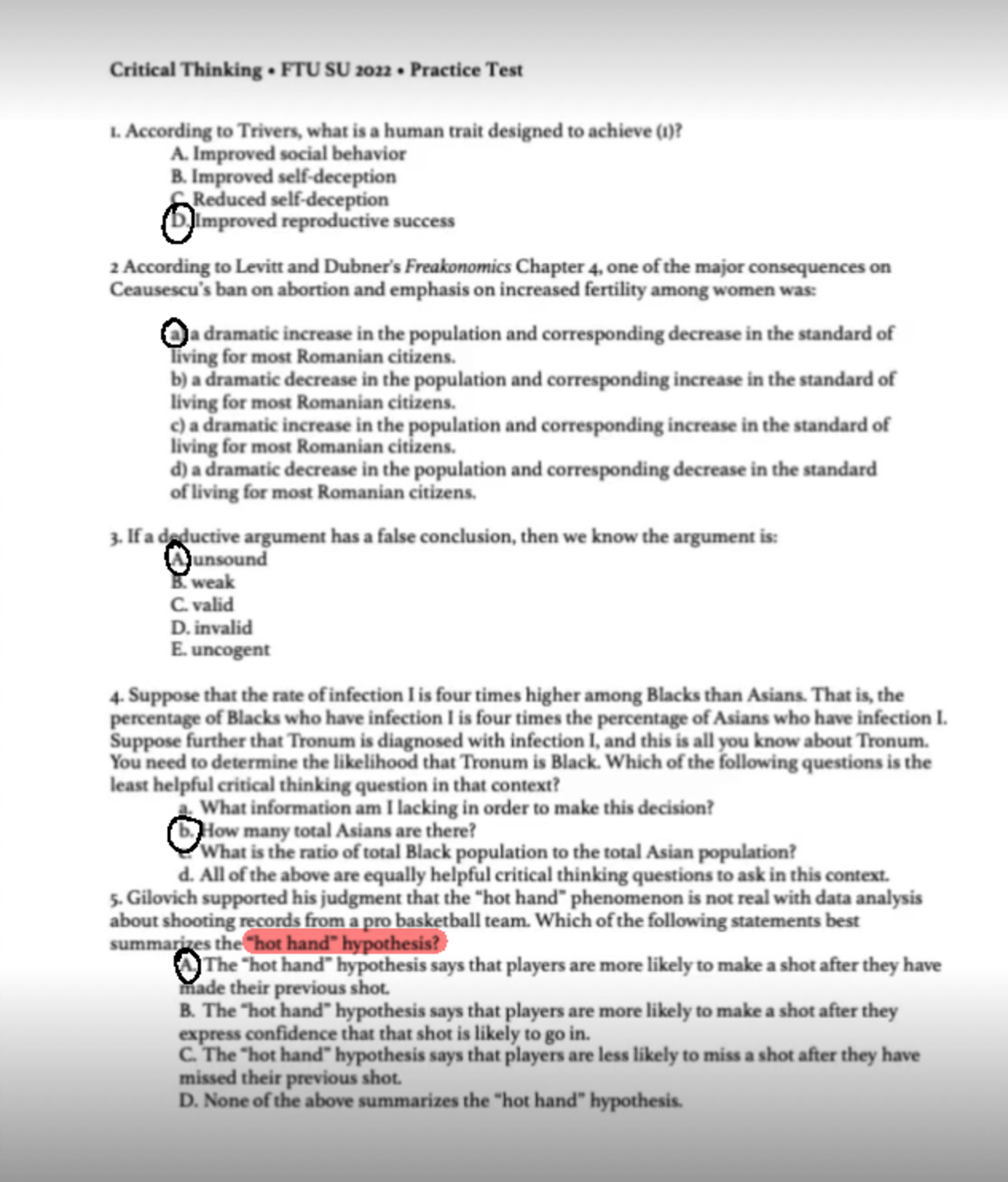 Critical Thinking FTU SU 2022 Final Exam Practice Questions with ...