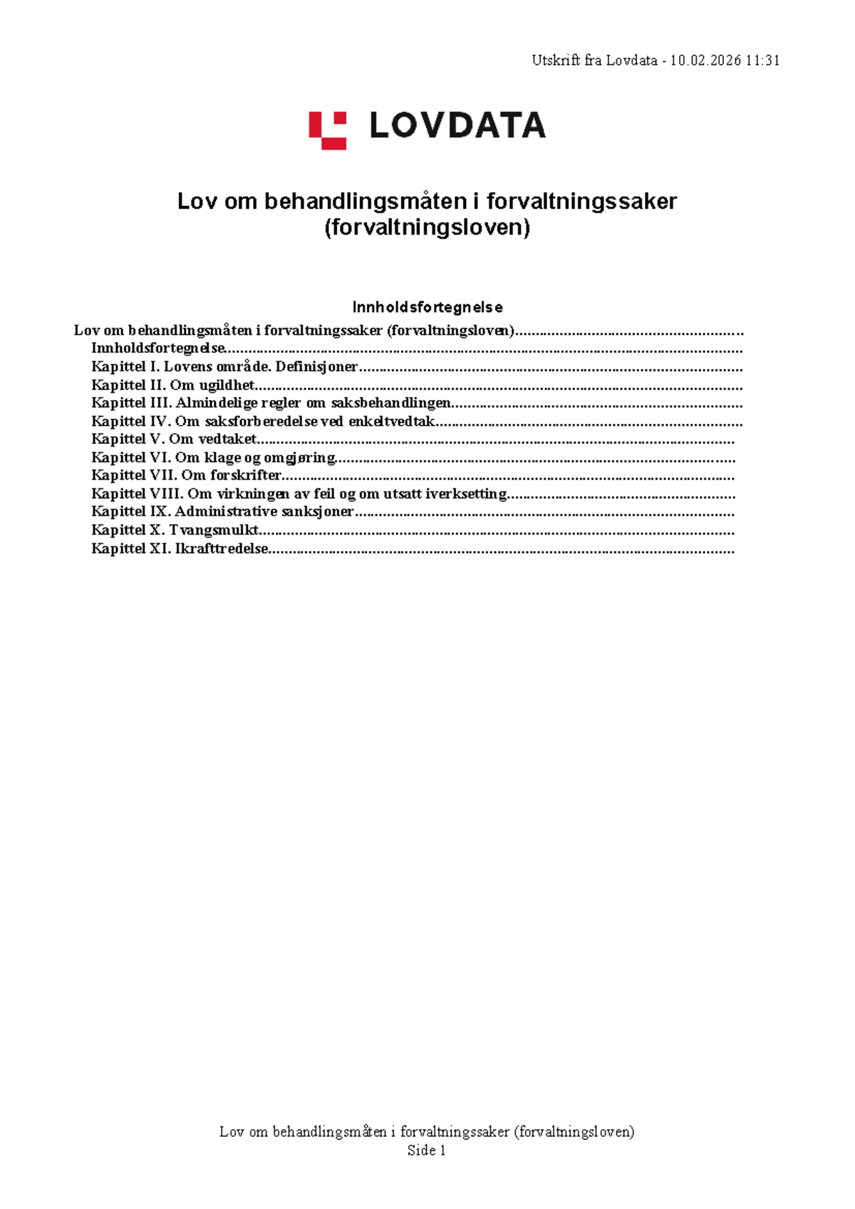 Forvaltningsrett (FORV 101) - Lov om behandlingsmåten i ...