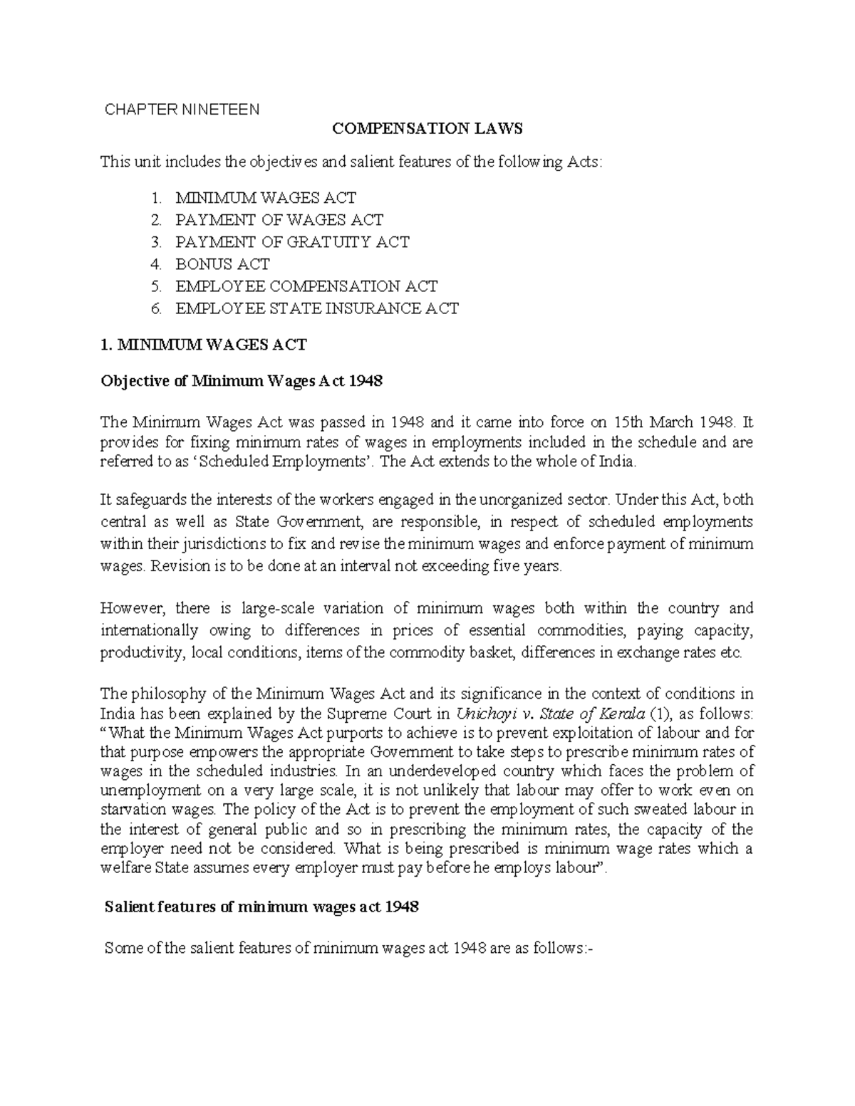 SOME Compensation LAWS - CHAPTER NINETEEN COMPENSATION LAWS This unit ...