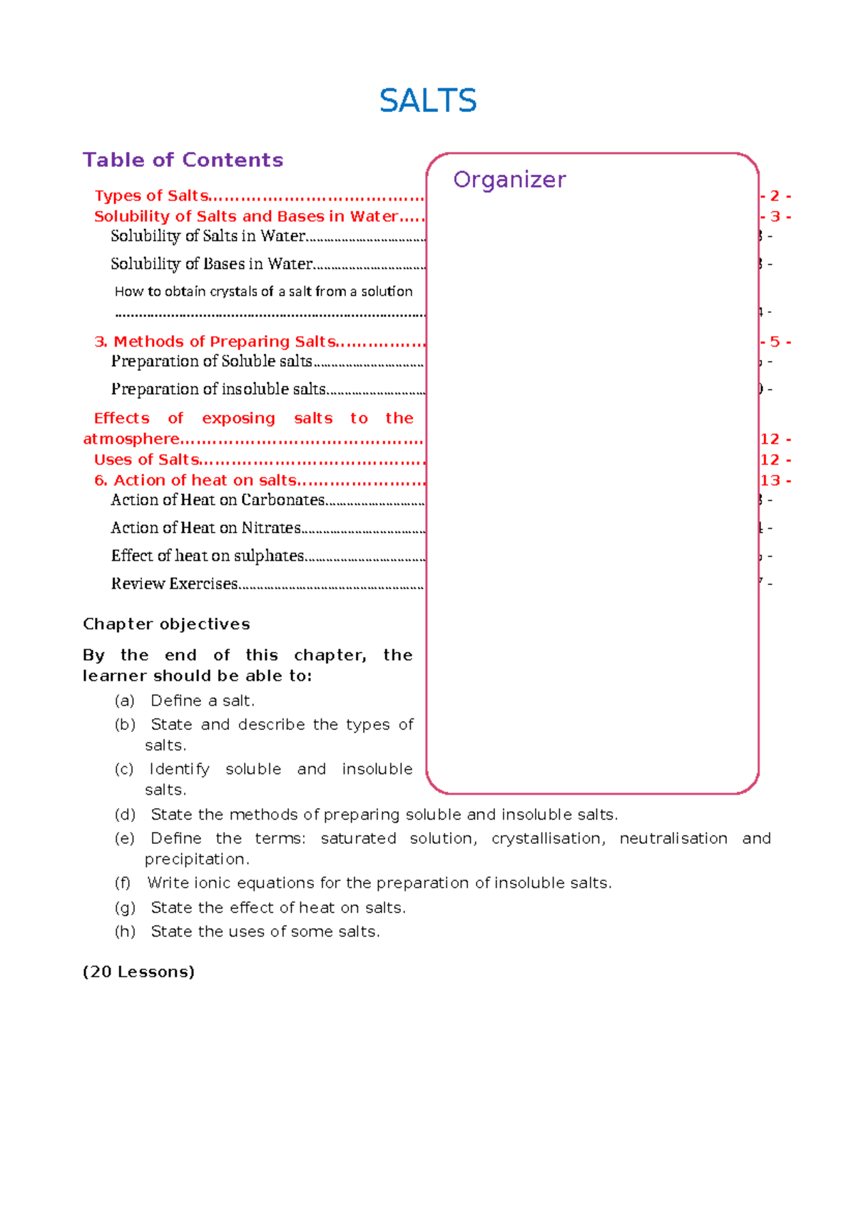 2.4. Salts - Revision works - SALTS Table of Contents Types of - Studocu