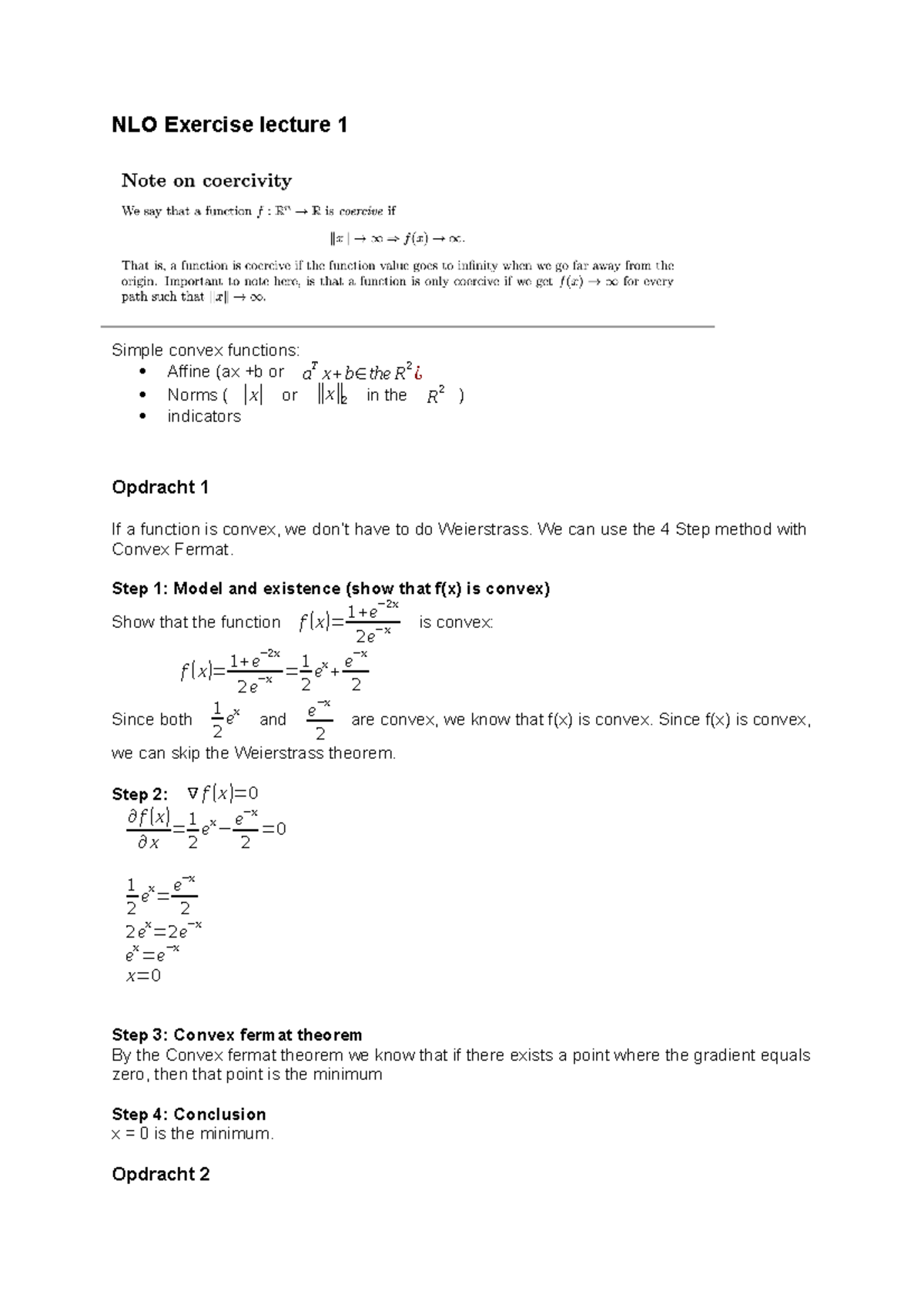 NLO Exercise Solutions & Explanations from Lectures 1-3 - Studeersnel