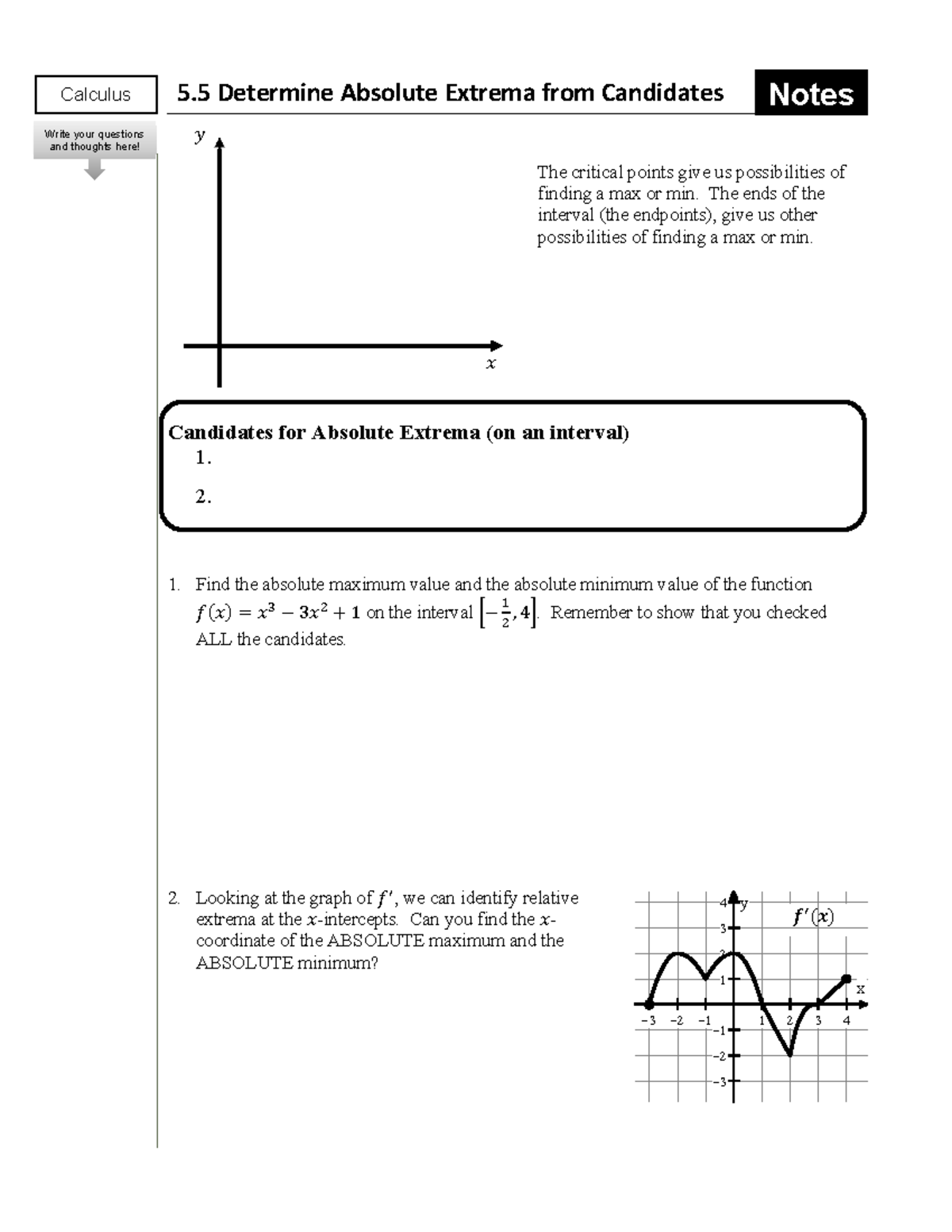 Calc 5 - AP Calc: Absolute Extrema from Candidates Notes - Studocu