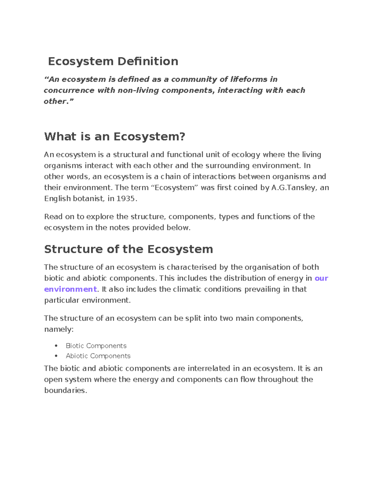 Ecosystem Overview: Structure, Components, and Functions (UNIT 1 - ESSD) -  Studocu