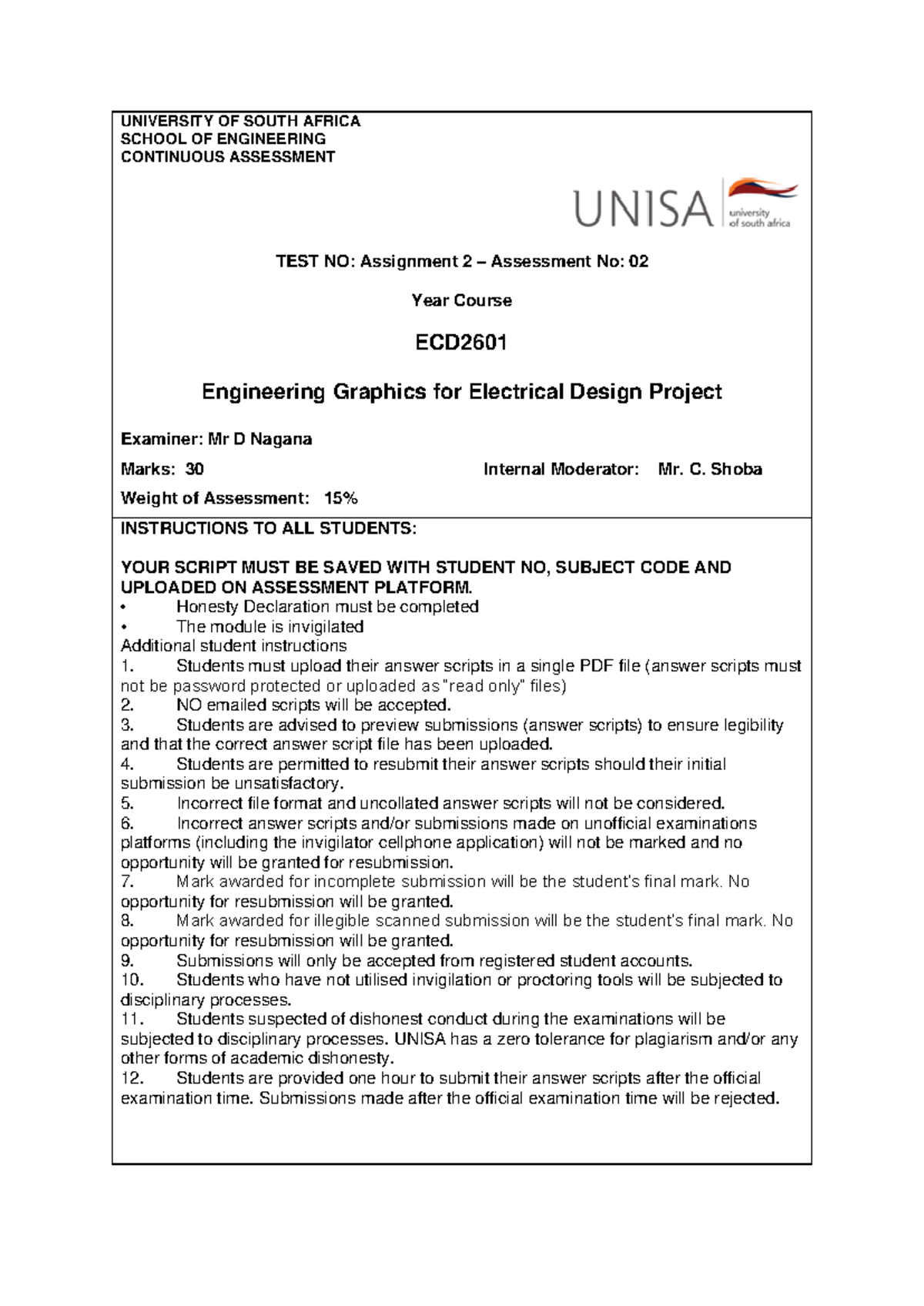 ECD2601 Engineering Graphics Assignment 2 Guidelines 2025 - Studocu