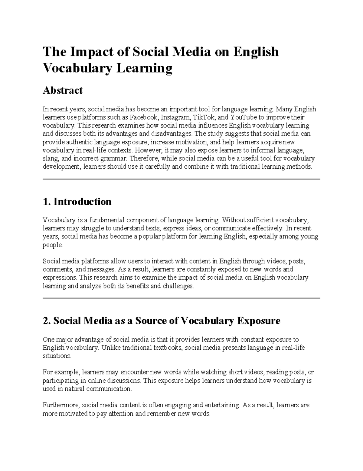 The Impact of Social Media on English Vocabulary Learning (Research 1 ...