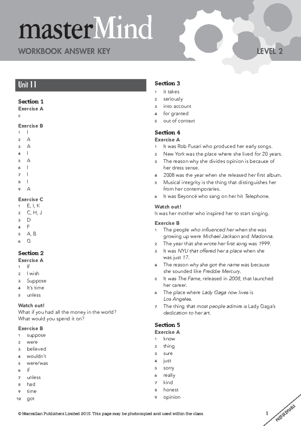 Mm 2 - workbook unit 11 answers - WORKBOOK ANSWER KEY PHOTOCOPIABLE ...